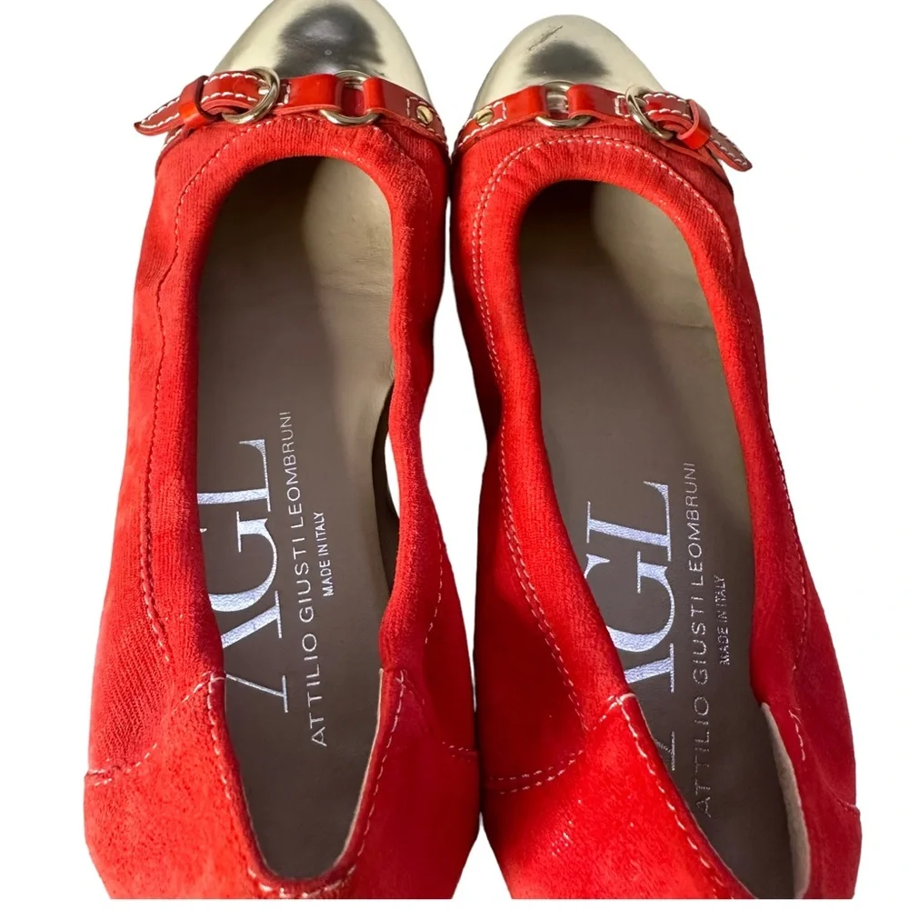 AGL Attilio Giusti Leombruni Orange Leather Flats Cap Toe Women Size 38.5 US 8.5